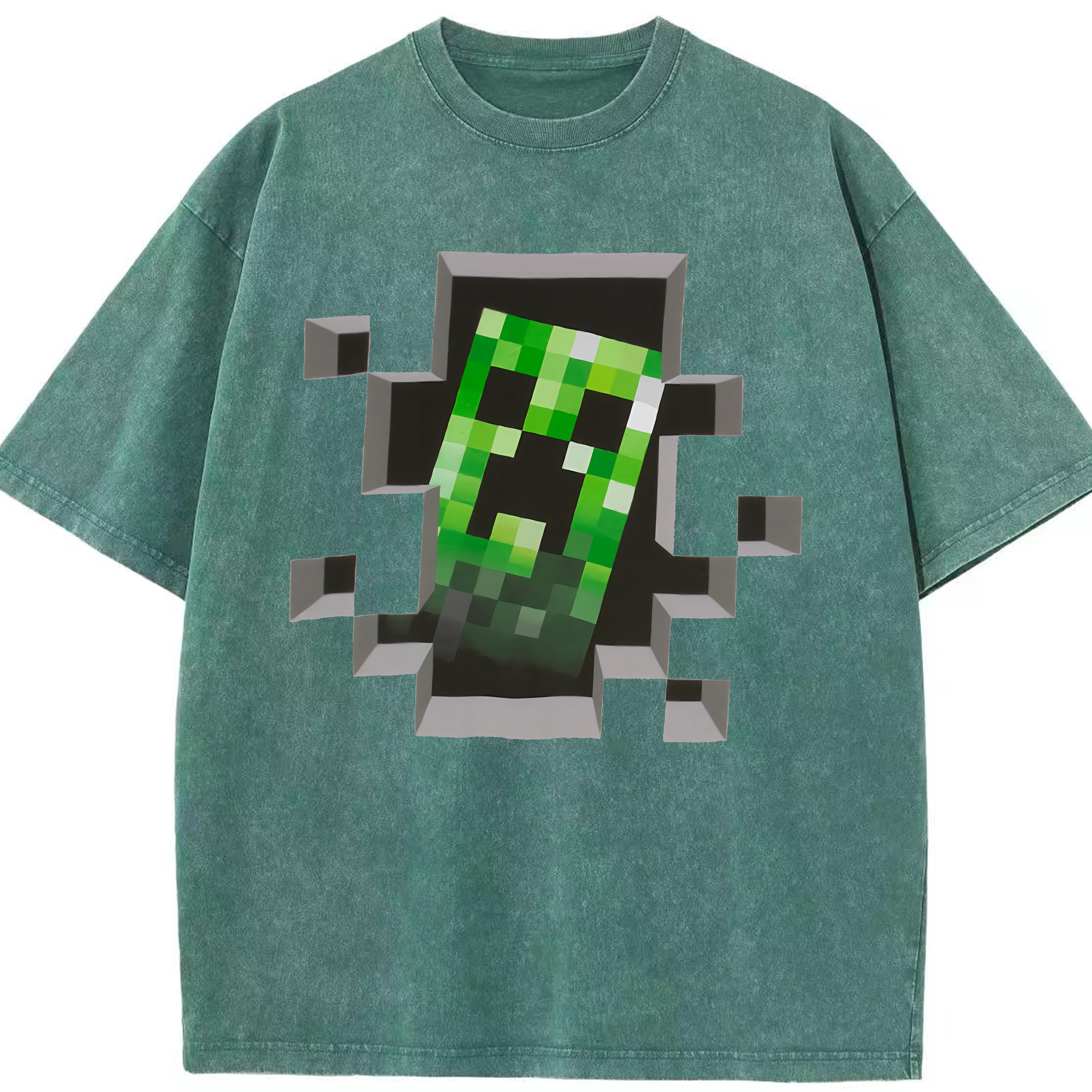 （画像用） マインクラフト ブロックの世界 Minecraft MC Block world 綿100% ヴィンテージ風 半袖Tシャツ（フロントプリント）